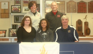 Front Row (L to R): Jennifer Mauseth, Hailey Hellstrom, Coach Brewer; Back Row (L to R): Coach Megan McHugh and Coach Rick Mc